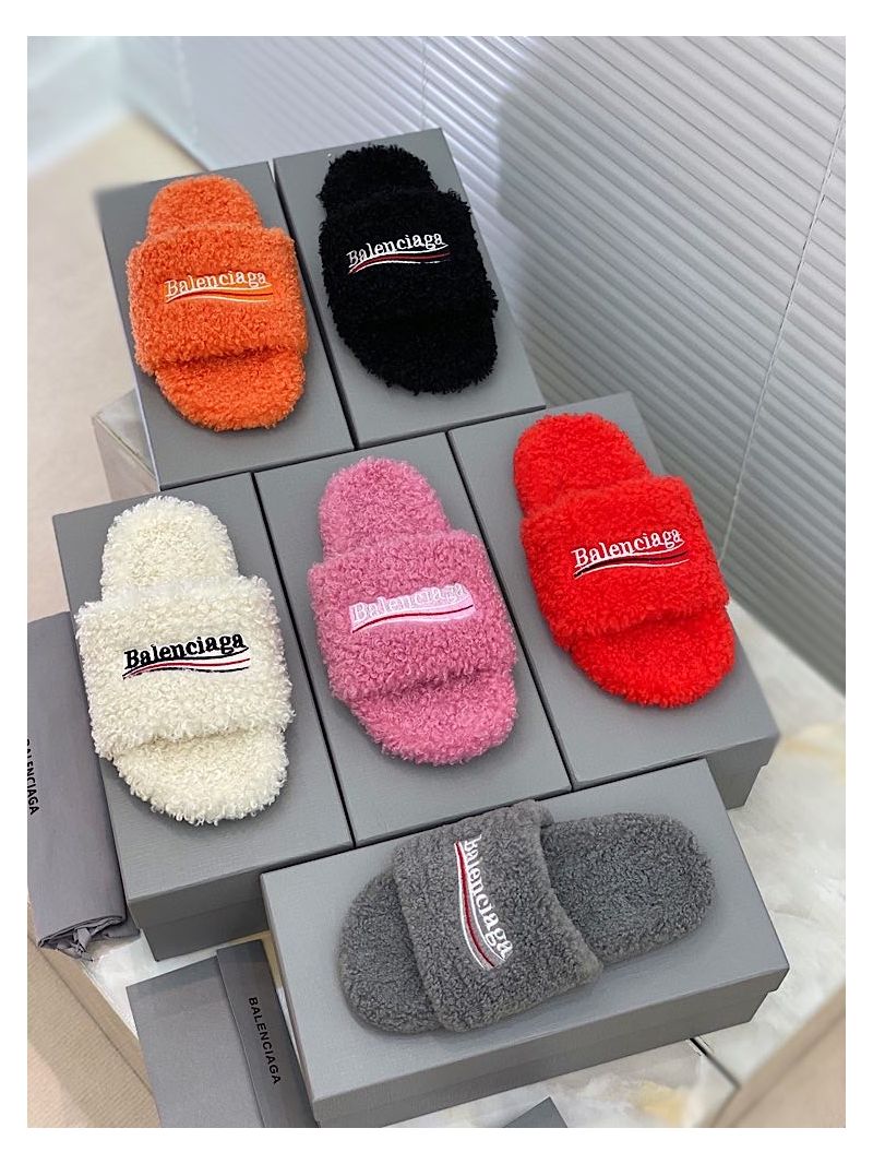 Balenciaga Men Female Furry Shearling Slide Sandal 654747