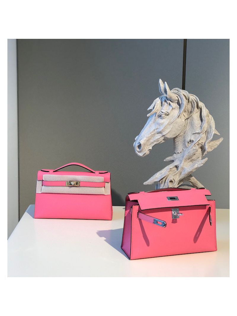 Hermes Mini Kelly Pochette Clutch Bag in Swift Leather U5 Lipstick Pink