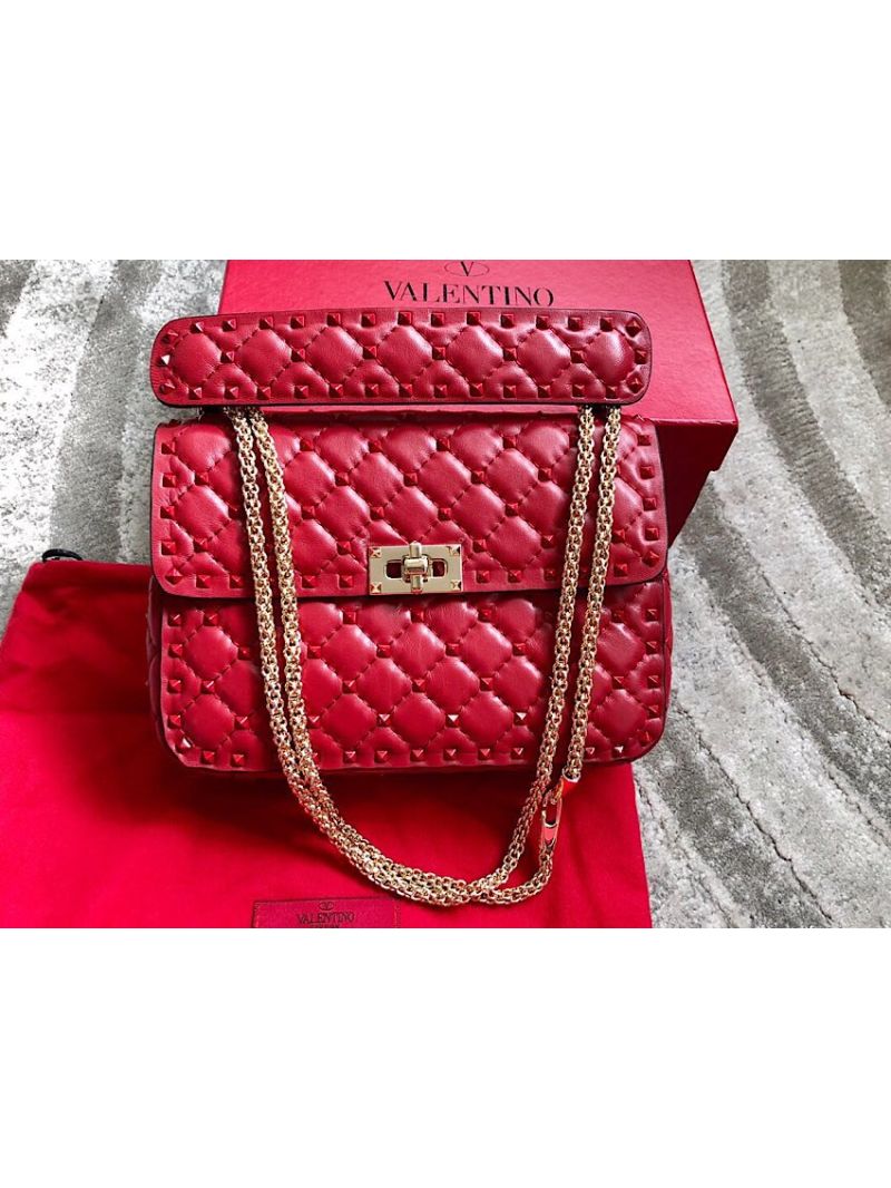 Valentino Garavani Rockstud Spike Limited Edition Quilted Leather Chain bag Red