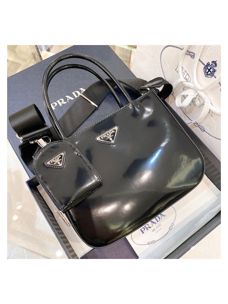 Prada Brushed Leather Handbag 1BA320 Black