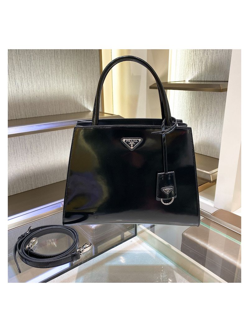 Prada Brushed Leather Handbag 1BA321 Black