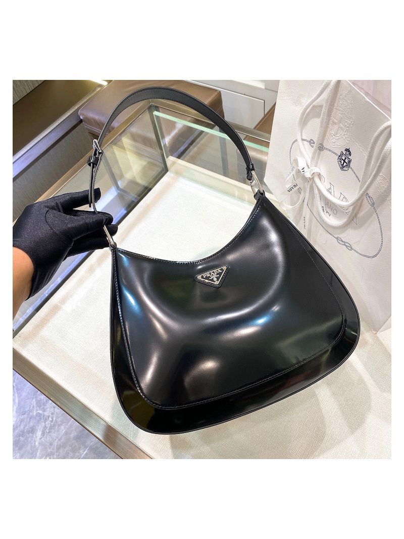 Prada Cleo Brushed Leather Shoulder Bag 1BC156 Black