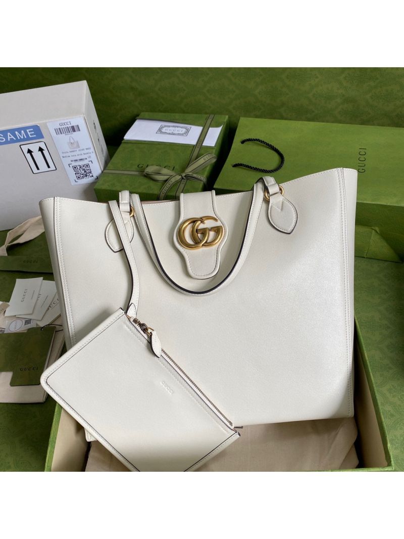 Gucci Medium Tote with Double G Leather Bag 649577 White
