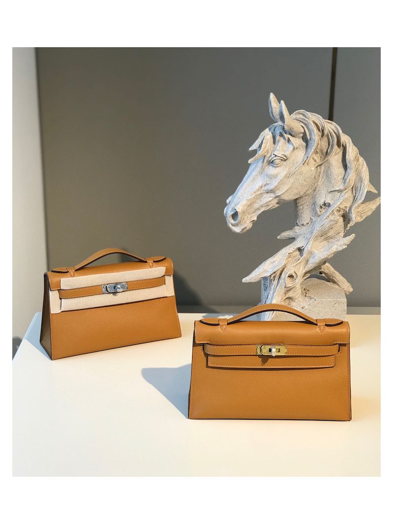 Hermes Mini Kelly Pochette Clutch Bag in Swift Leather 2S Sesame