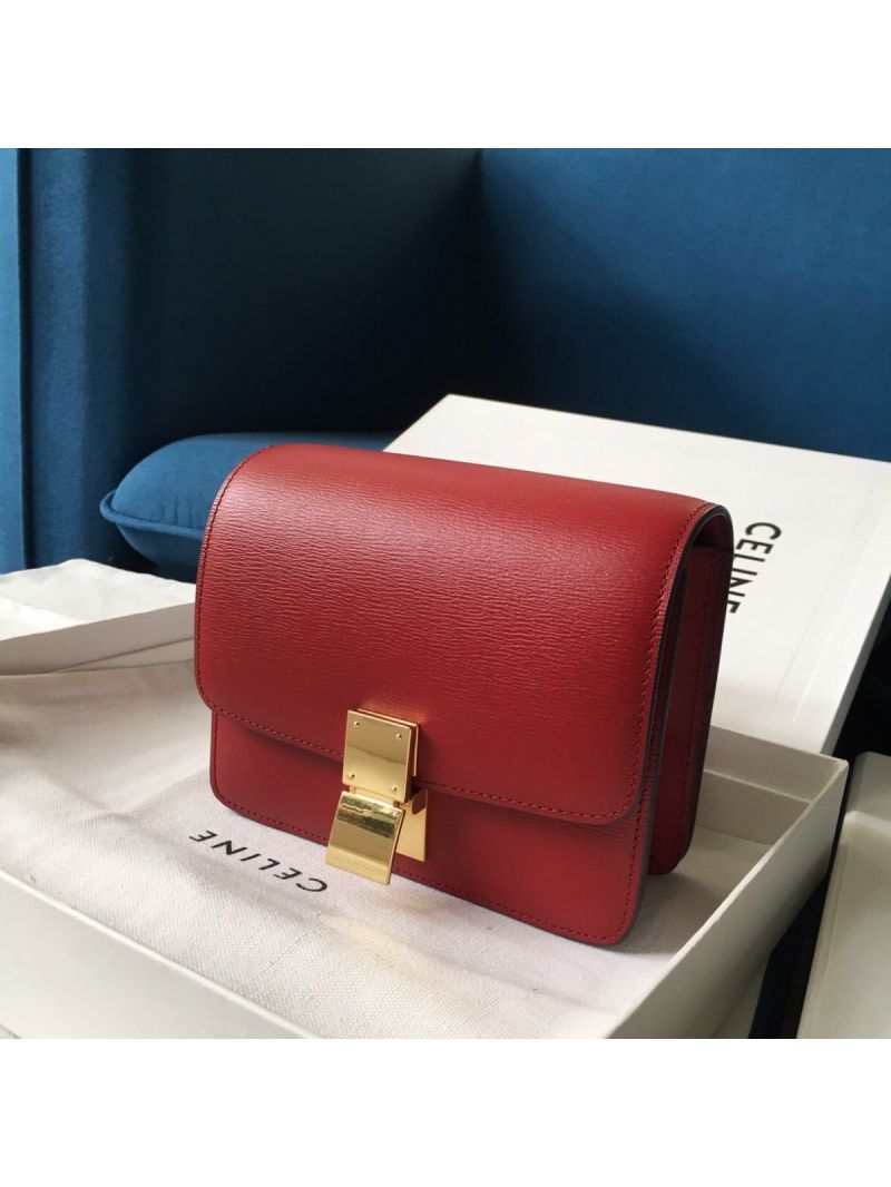 Celine Classic Box Bag in Calfskin with Cork Effect Red
