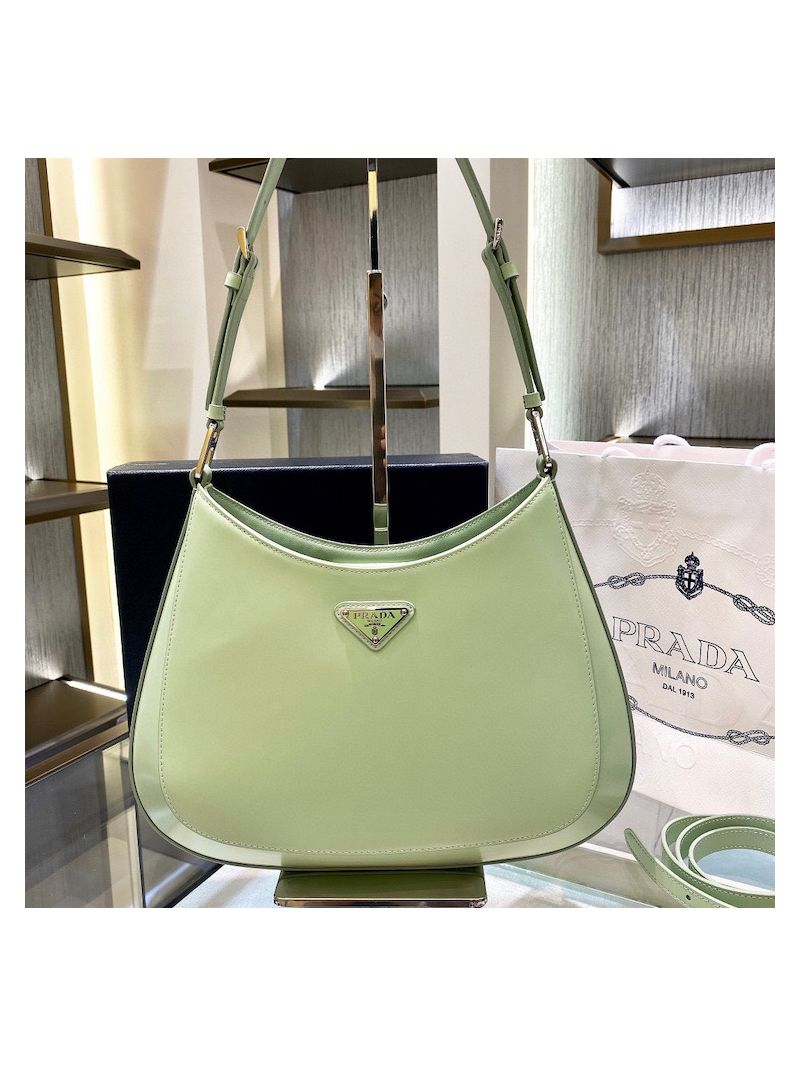 Prada Cleo Brushed Leather Shoulder Bag with Strap Extension 1BC156 Aqua