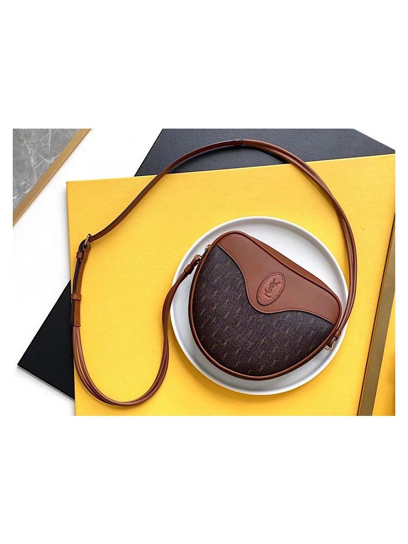 YSL Saint Laurent Le Monogramme Cœur Bag In Canvas And Smooth Leather 6752602 Brown