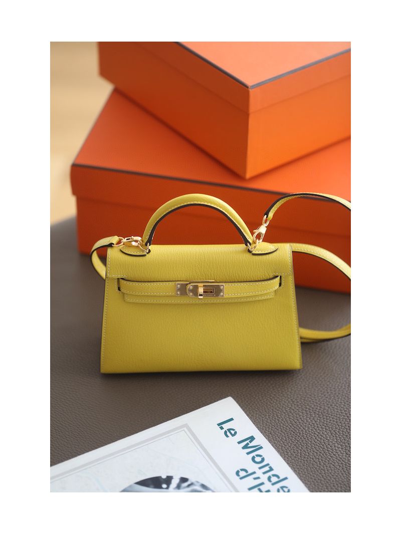 Hermès Chevre Mysore Leather Mini Kelly Sellier II 20 Bag 9R Lime