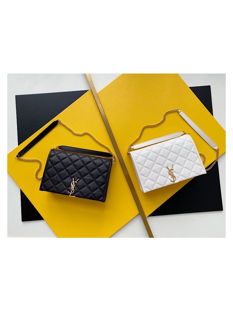 YSL Saint Laurent Becky Mini Chain Bag In Carré-Quilted Lambskin 6292461 Blanc