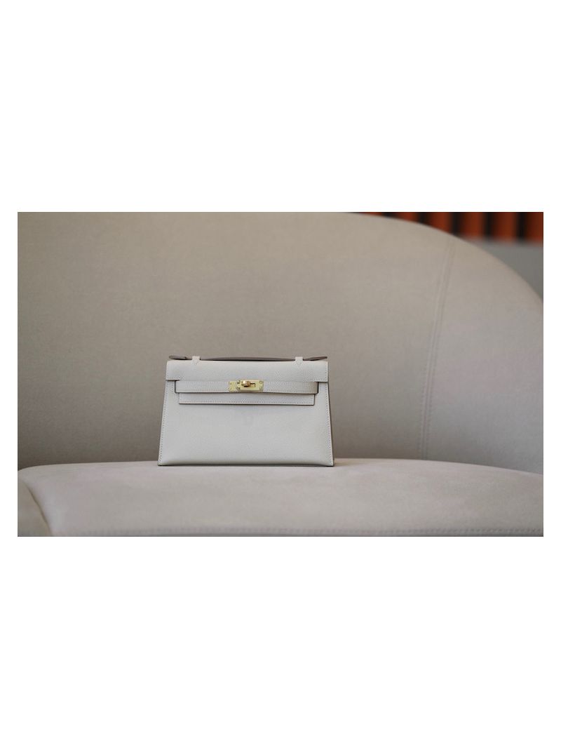 Hermes Kelly Pochette Clutch Bag in Craie Leather