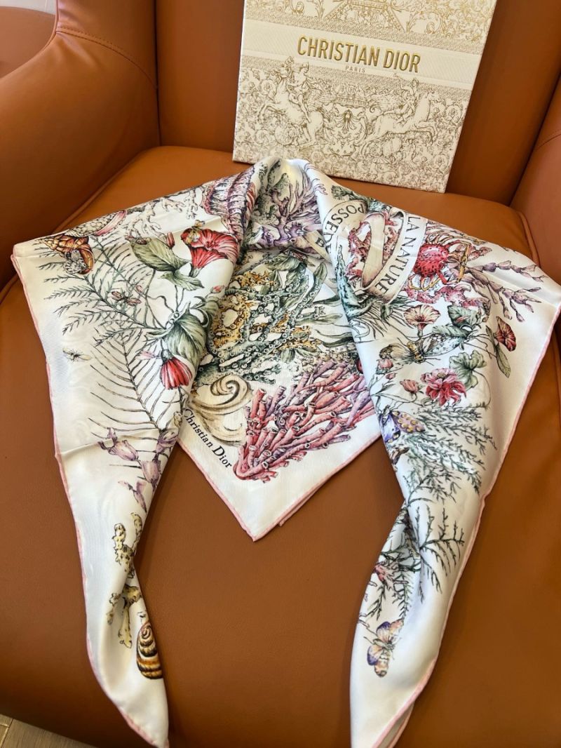 Dior Cabinet de la Mer 90 Square Scarf Multicolor Silk Twill 51CAM090 Orange