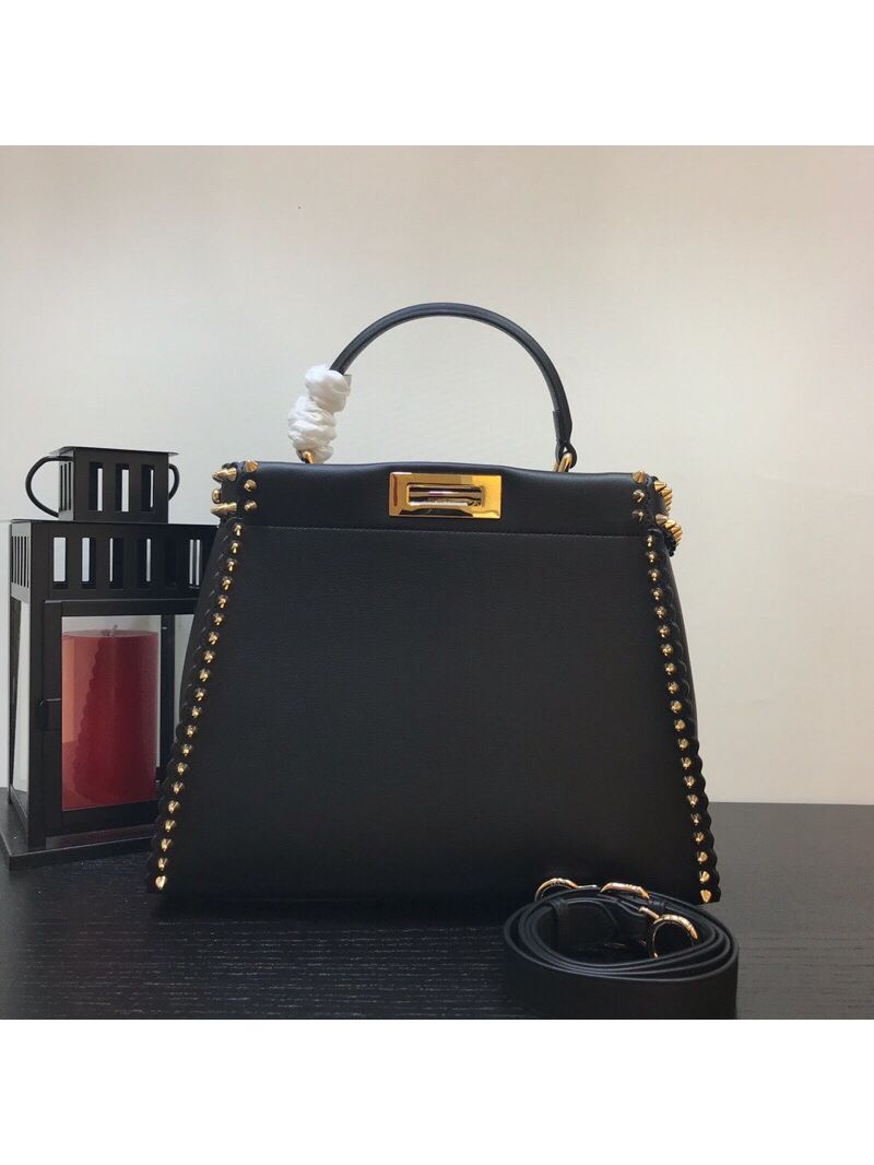 Fendi Peekaboo Regular with Metal-Plated Micro Studs Black