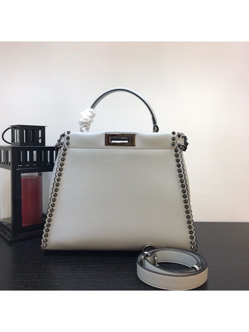 Fendi Peekaboo Regular with Metal-Plated Micro Studs Pale Blue