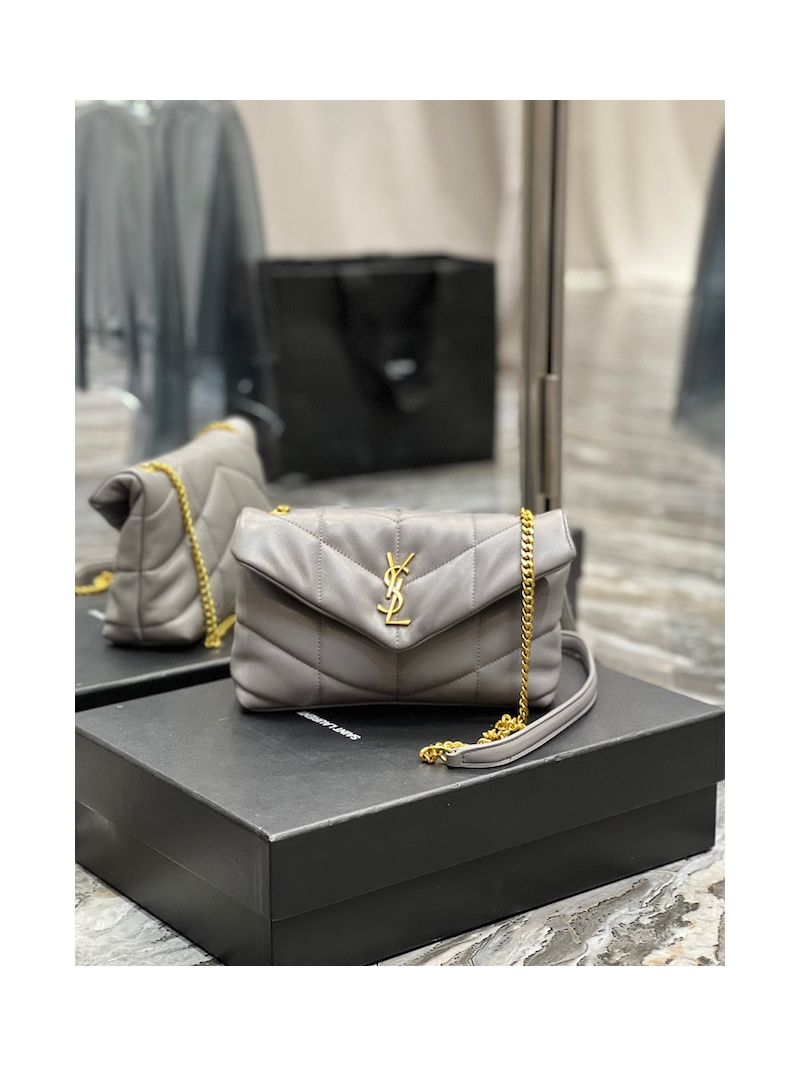 YSL Saint Laurent Mini Loulou Puffer Toy Bag In Quilted Lambskin Fog