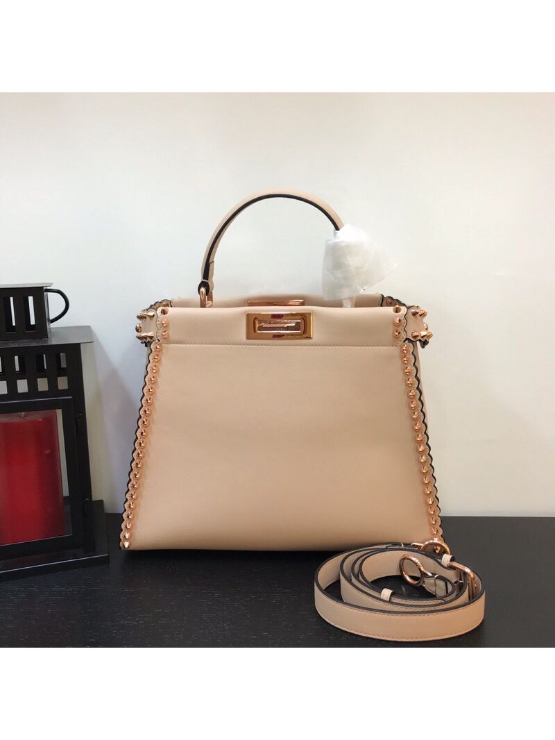 Fendi Peekaboo Regular with Metal-Plated Micro Studs Pink