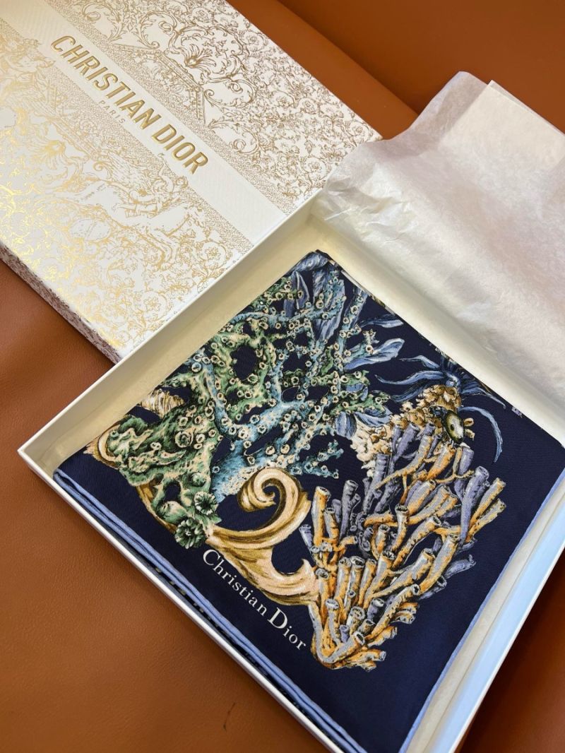 Dior Cabinet de la Mer 90 Square Scarf Multicolor Silk Twill 51CAM090 Blue