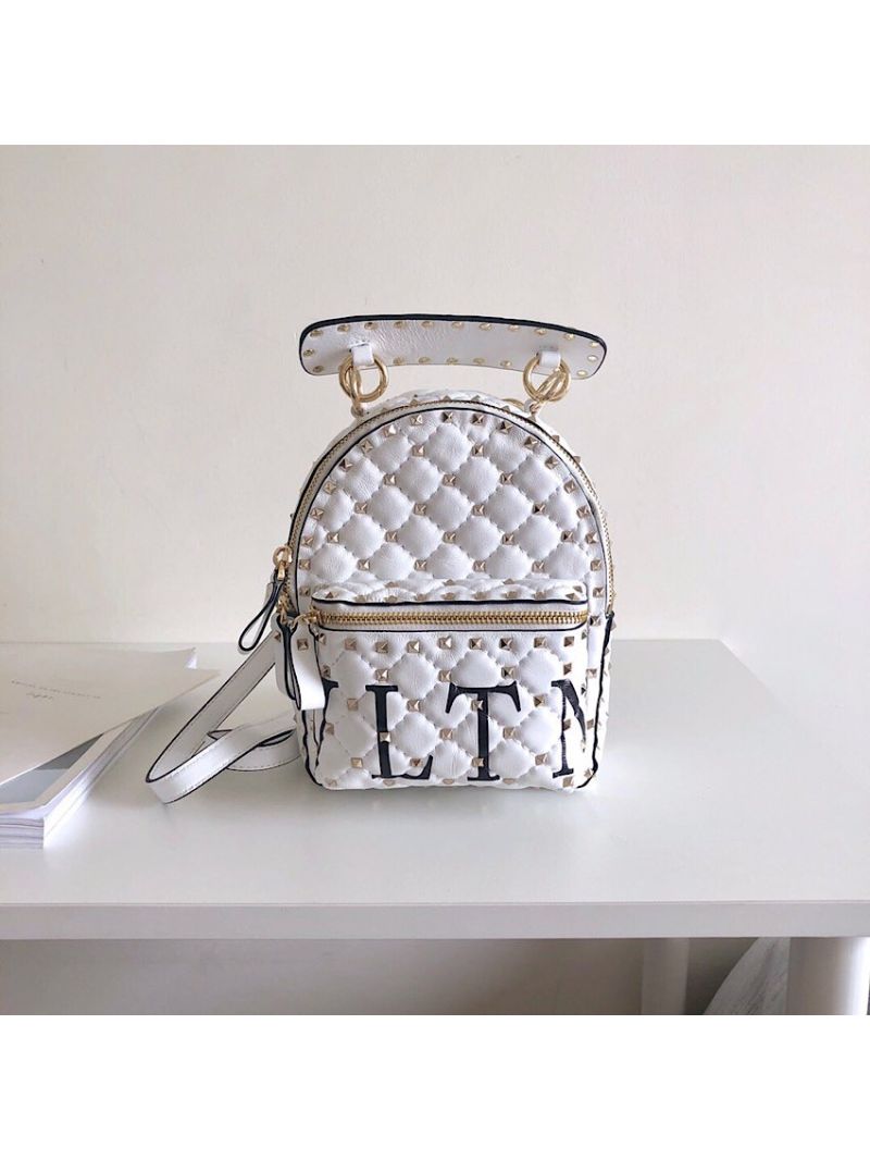 Valentino Garavani Rockstud Mini VLTN Spike.IT Leather Backpack White
