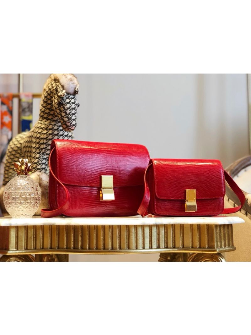 Celine Classic Box Bag in Lizard Leather Red
