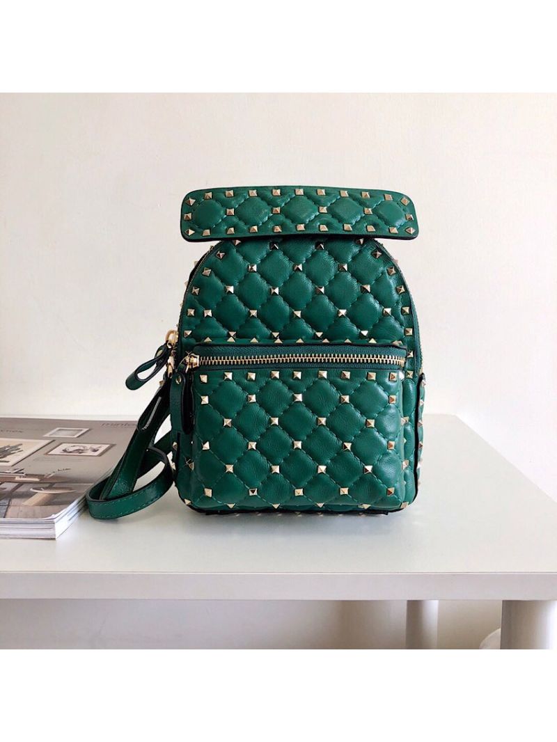 Valentino Garavani Rockstud Spike Mini Leather Backpack Green