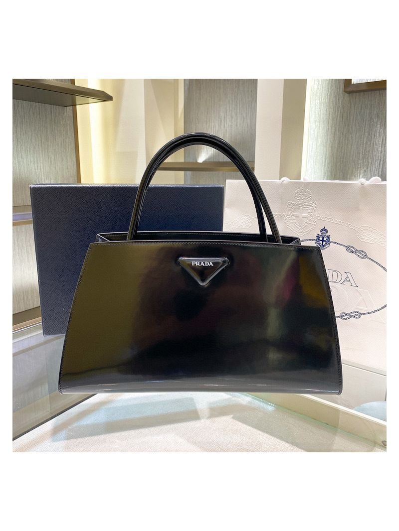 Prada Brushed Leather Handbag 1BA327 Black