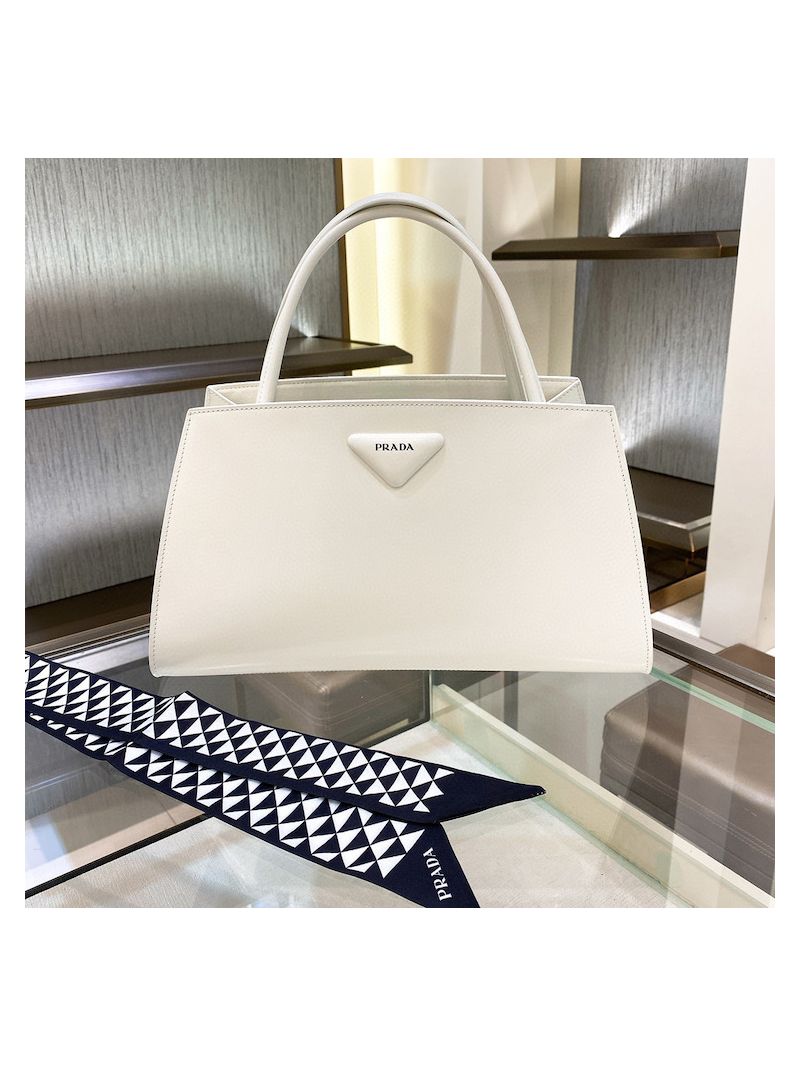 Prada Brushed Leather Handbag 1BA327 White