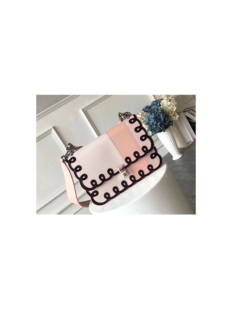Fendi Kan I Scalloped Stripe Leather Shoulder Bag Pink