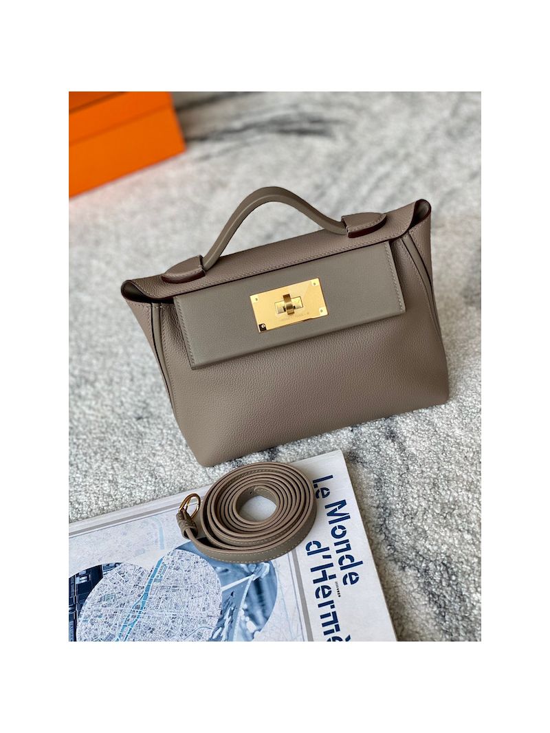 Hermes 24/24 - 21 Bag Evercolor with Swift Calfskin in Gris Asphate