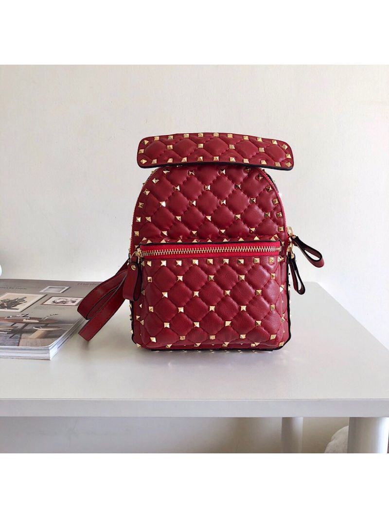 Valentino Garavani Rockstud Spike Mini Leather Backpack Red