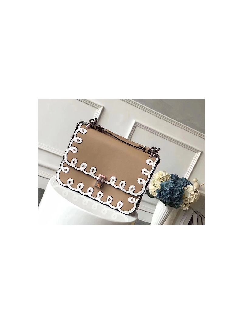 Fendi Kan I Scalloped Stripe Leather Shoulder Bag Tan