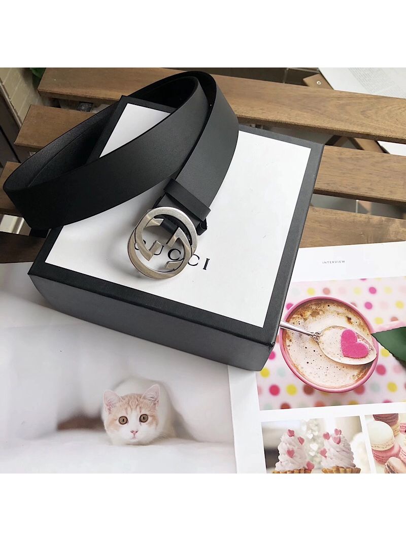 Gucci Leather belt with interlocking G 368186