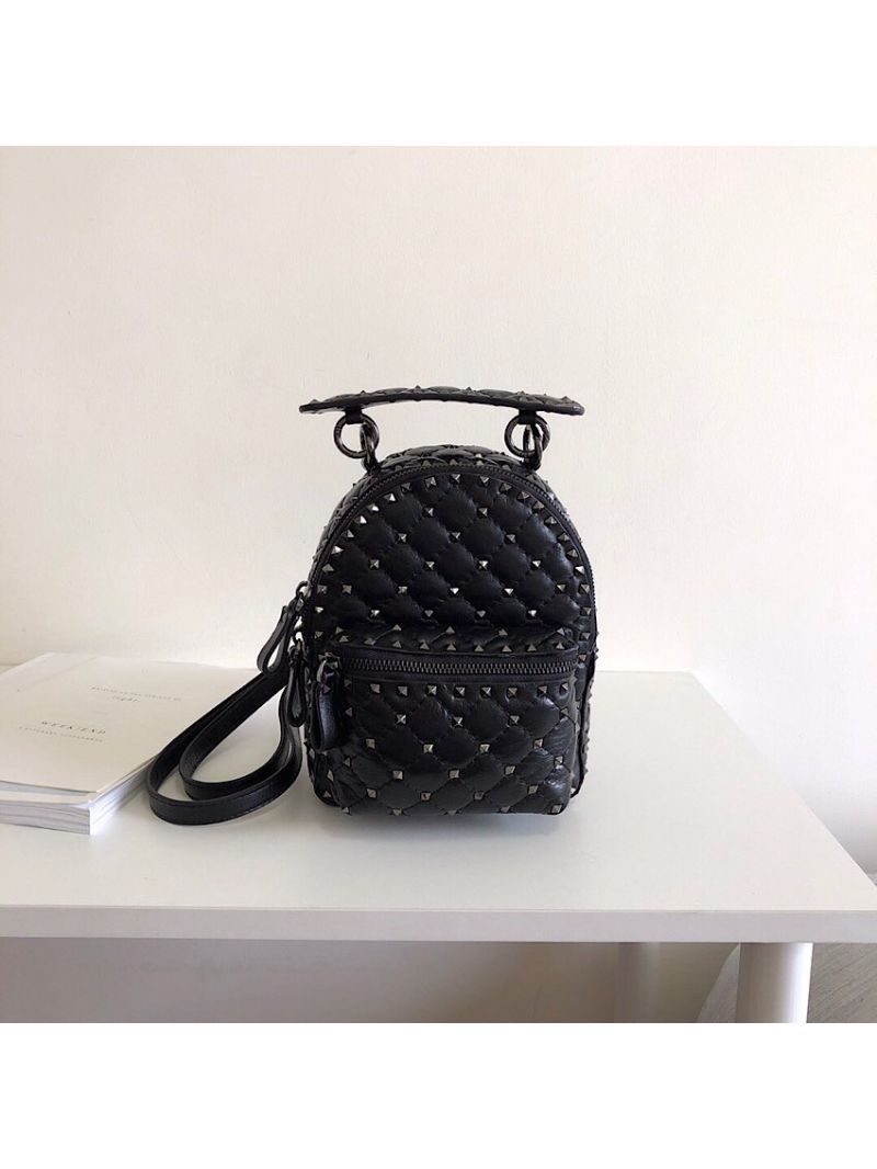 Valentino Garavani Rockstud Spike Mini Crackle Nappa Leather Backpack Black