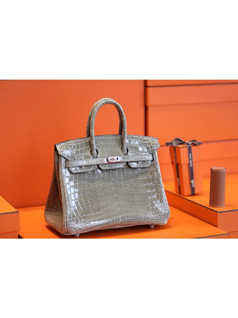 Hermes Birkin Shiny Alligator Leather CK81 Gris Tourtelle