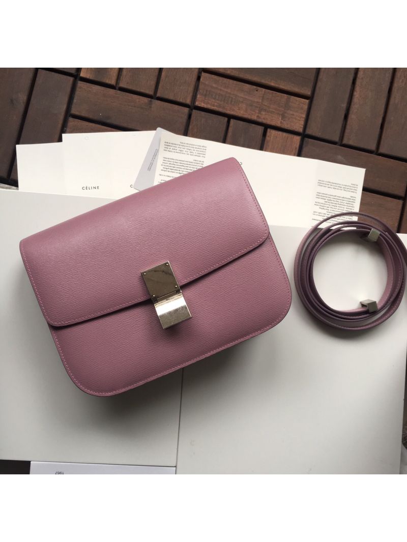 Celine Classic Box Bag in Calfskin with Cork Effect Dusty Pink