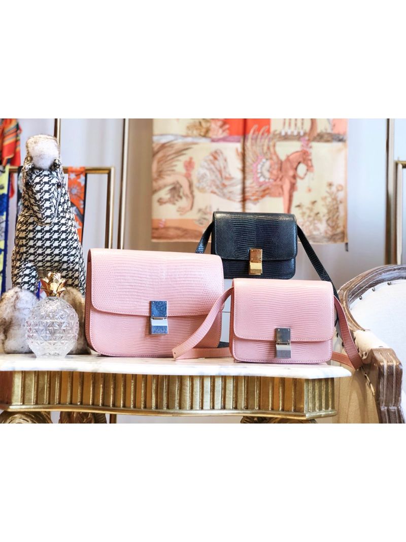 Celine Classic Box Bag in Lizard Leather Pink