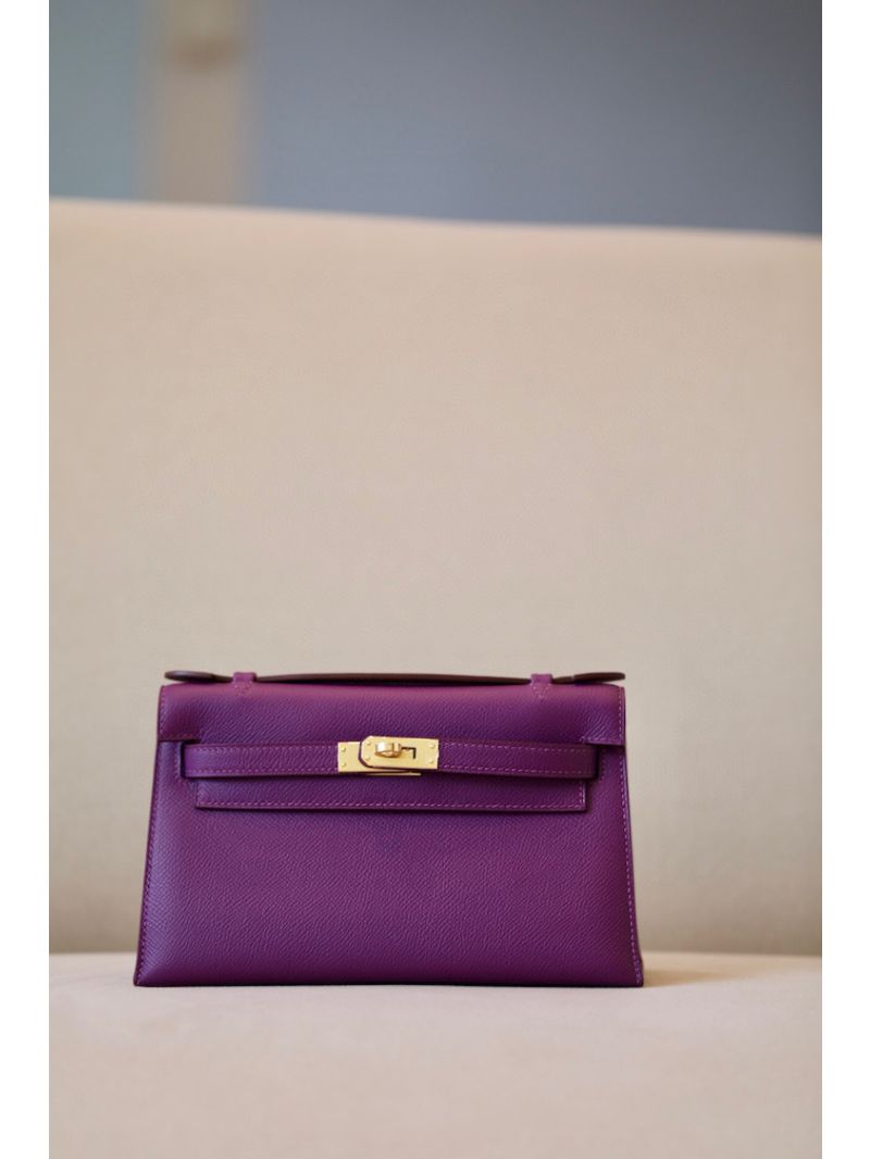 Hermes Kelly Pochette Clutch Bag P9 Anemone Epsom leather