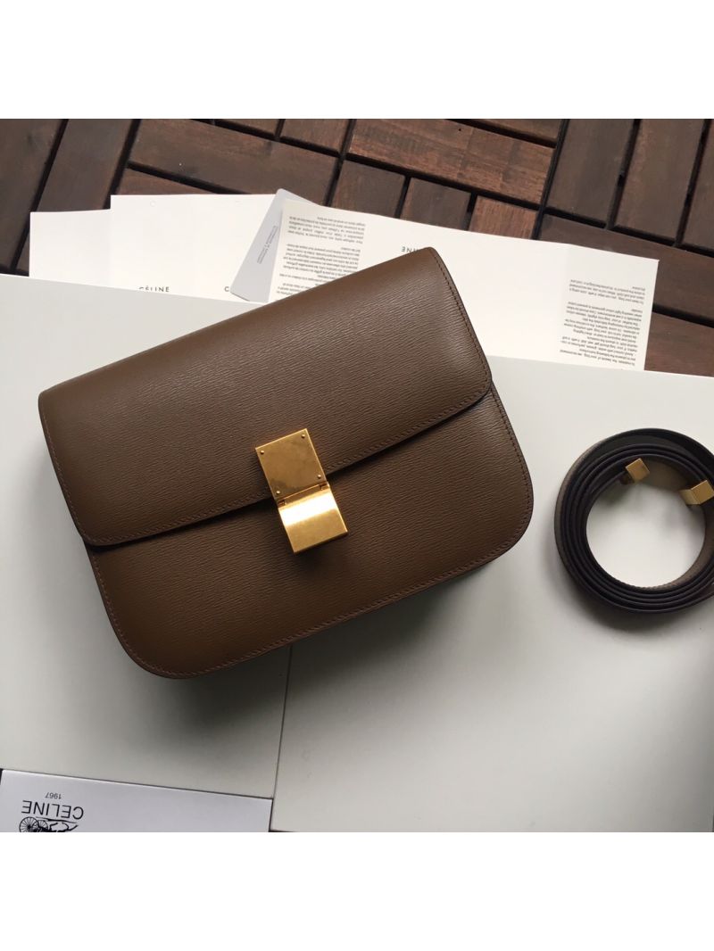 Celine Classic Box Bag in Calfskin with Cork Effect Camel