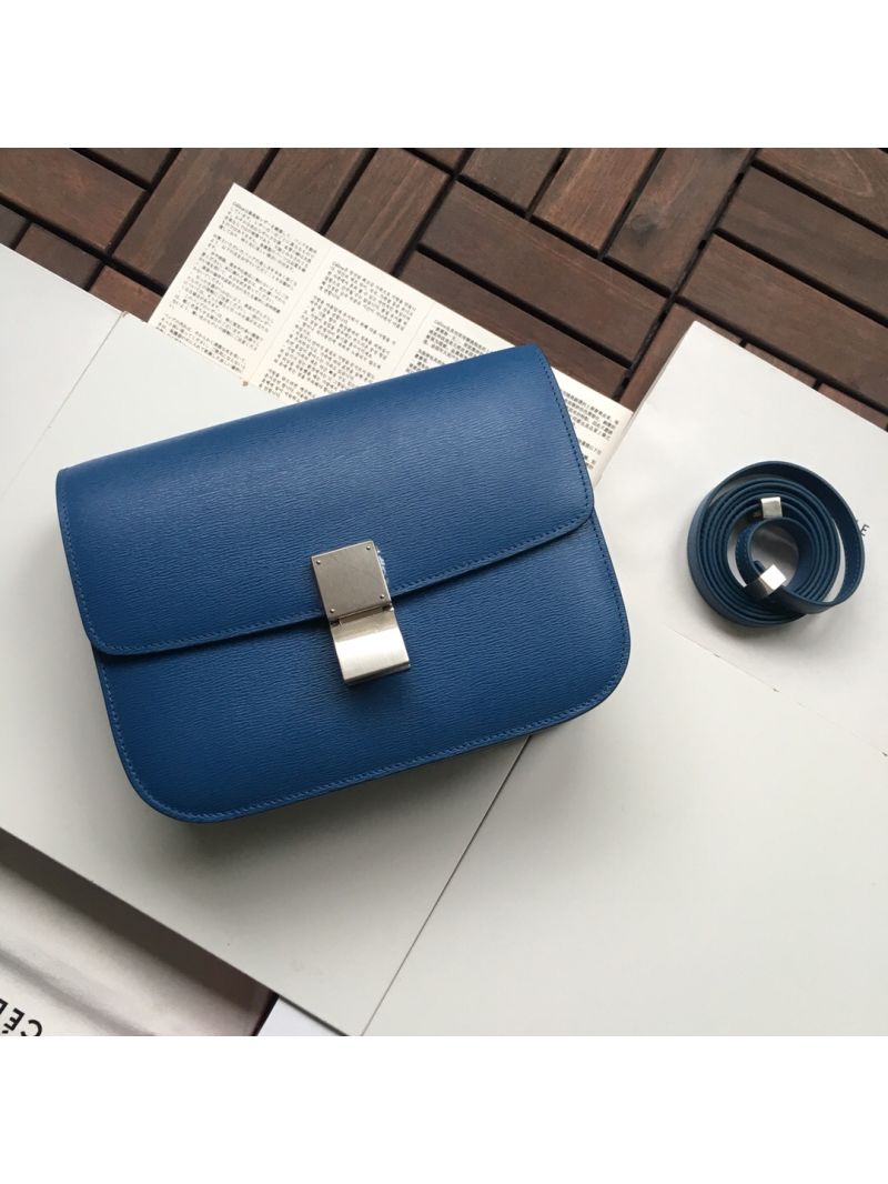 Celine Classic Box Bag in Calfskin with Cork Effect Blue