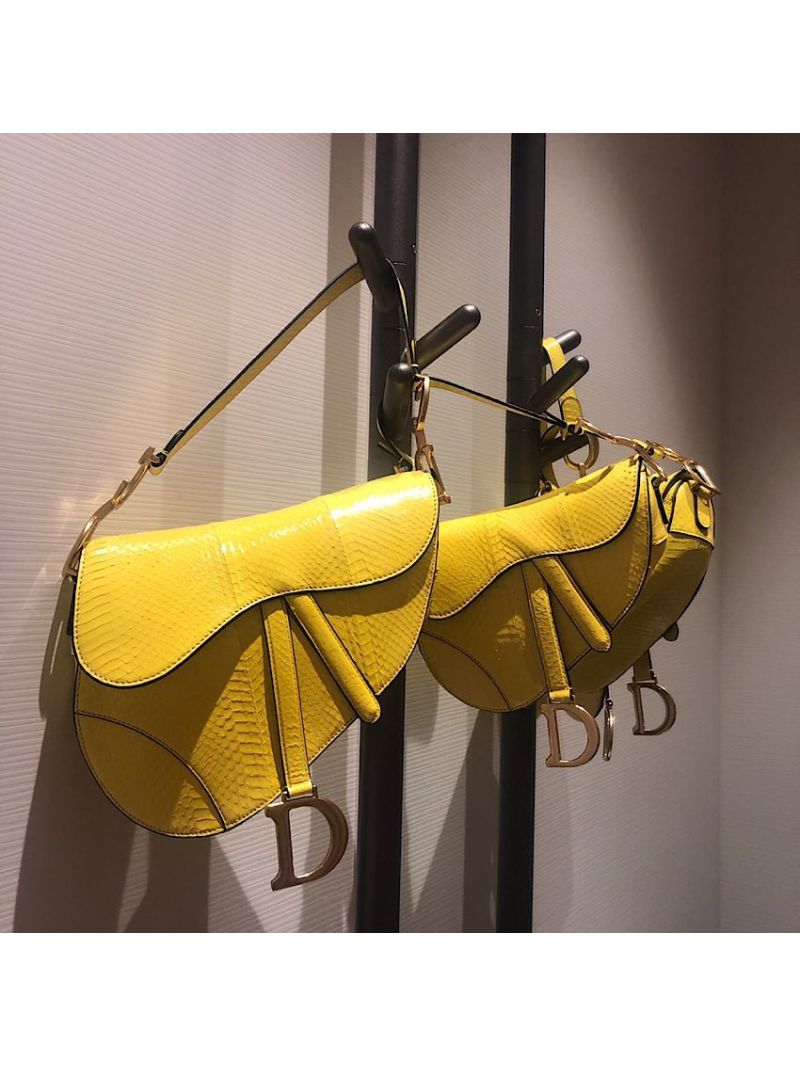 Dior Saddle Bag in Python Leather Yellow