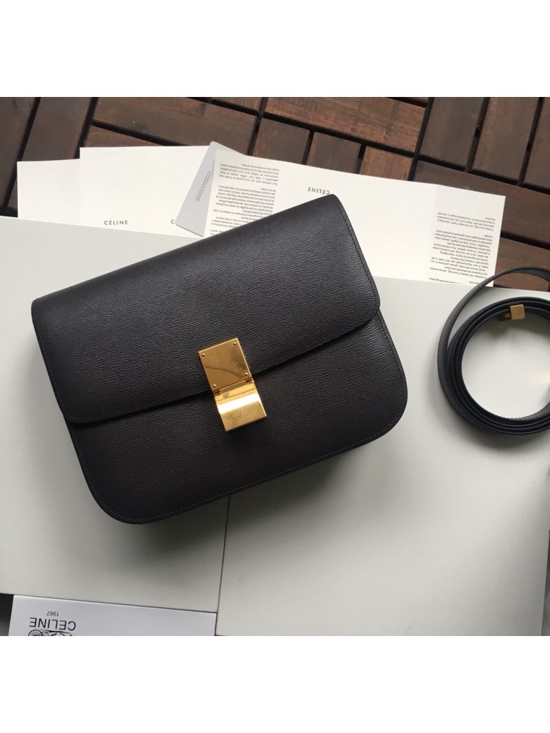 Celine Classic Box Bag in Calfskin with Cork Effect Black