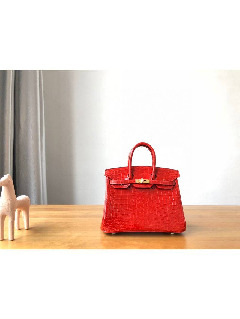 Hermes Birkin Shiny Alligator Leather CC95 Ferrari Red