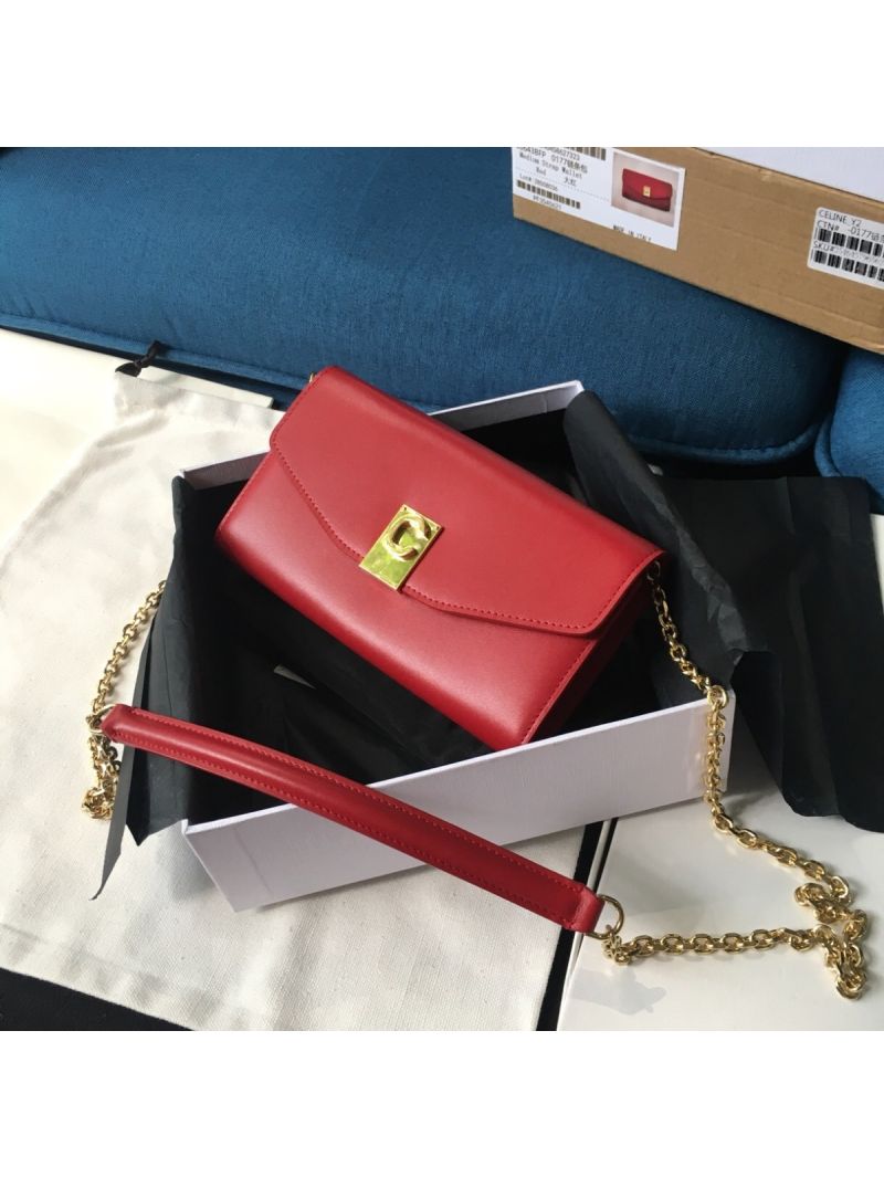 Celine C Wallet On Chain in Smooth Calfskin 10B903 Red