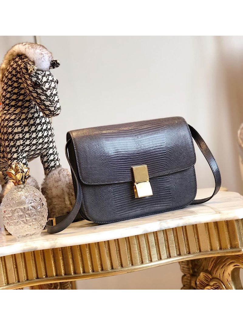 Celine Classic Box Bag in Lizard Leather Dark Grey