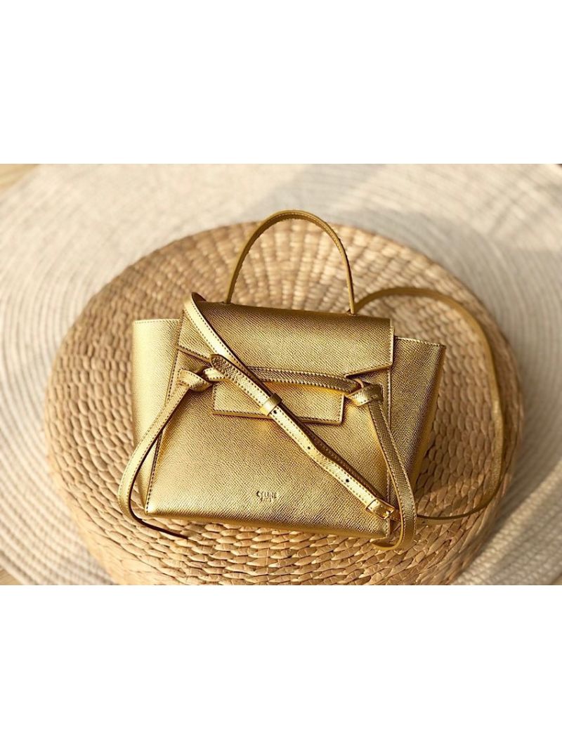 Celine Nano Belt Bag in Gold Laminated Grained Calfskin 185003