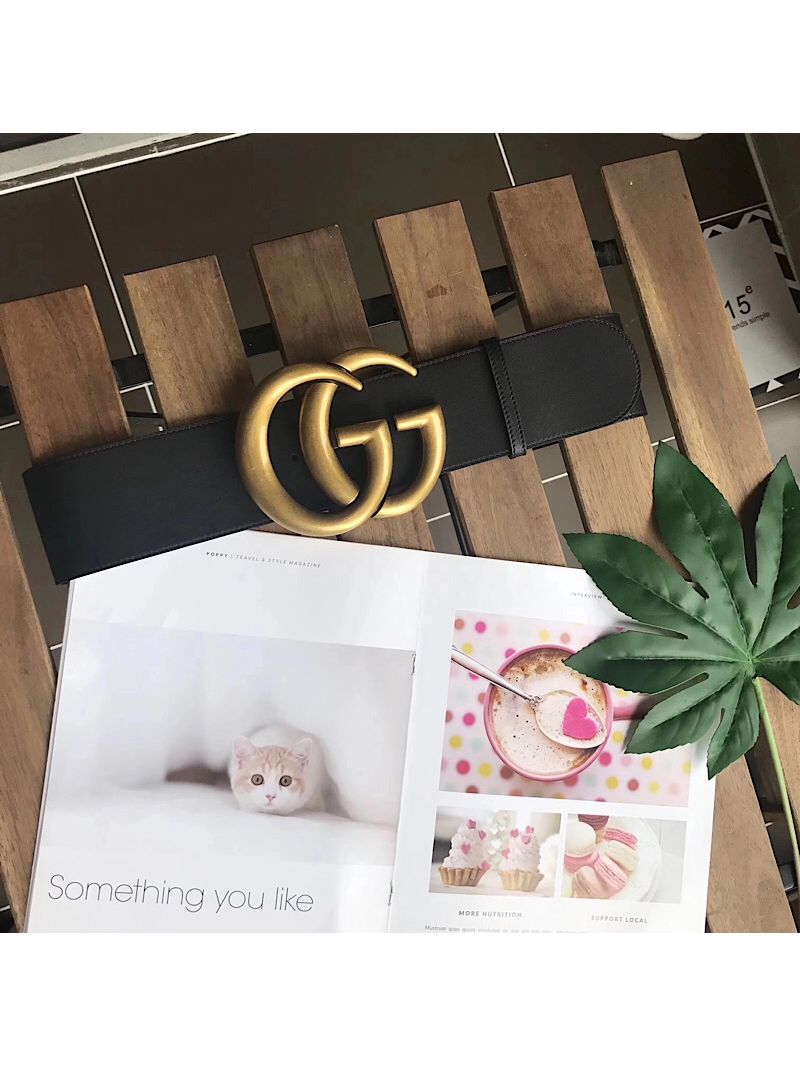 Gucci Wide leather belt with Double G 453265