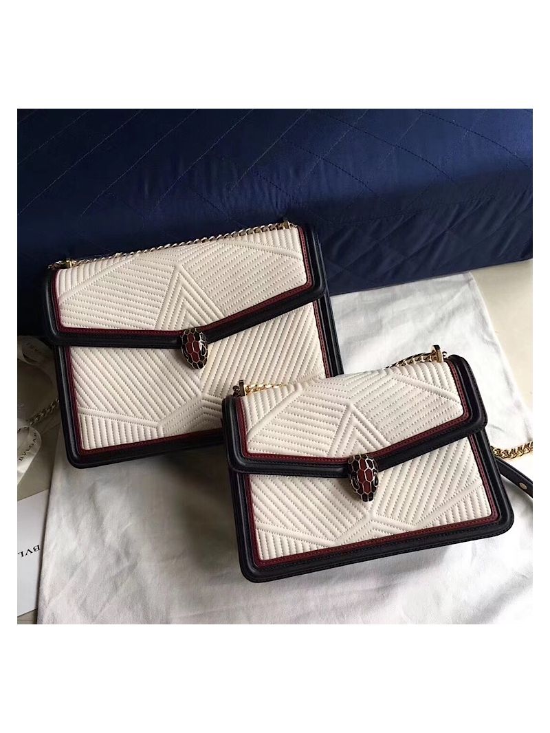 Bvlgari Serpenti Forever Flap Cover Bag Framed Quilted White