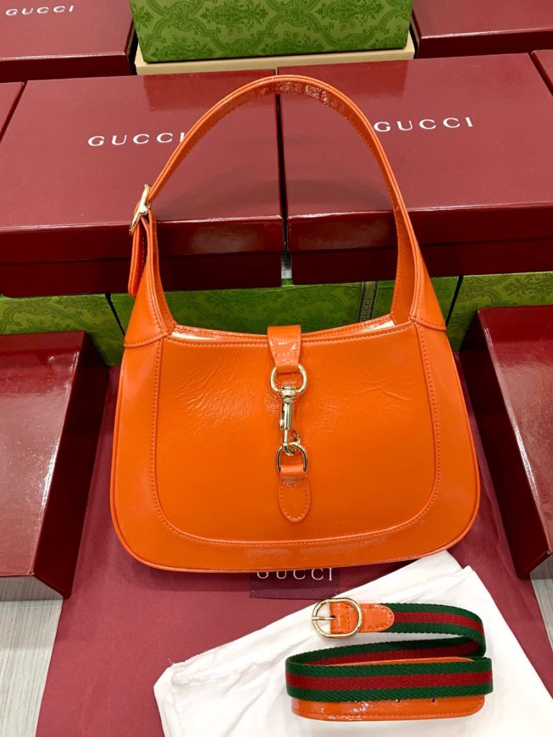 Gucci Jackie Small Shoulder Bag Rosso Ancora Patent Leather 782849 Orange