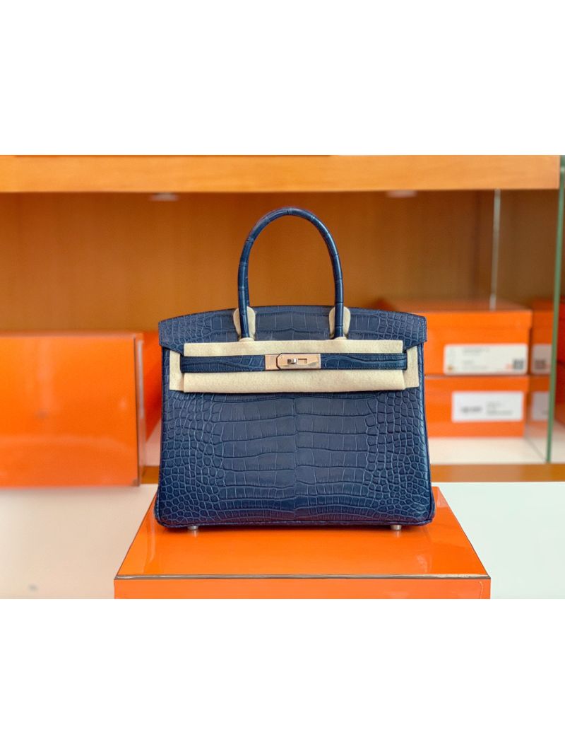 Hermes Birkin Matte Alligator Leather 7L Bleu de Malte 