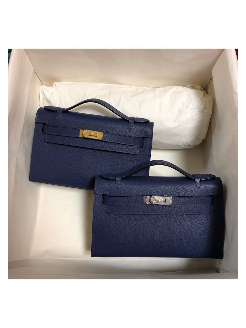 Hermes Kelly Pochette Clutch Bag in dark blue Epsom leather