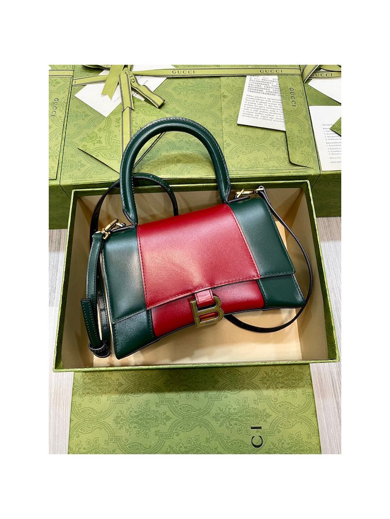 Gucci The Hacker Project Small Hourglass Bag 681697 Green Red Leather