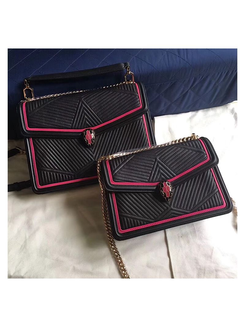 Bvlgari Serpenti Forever Flap Cover Bag Framed Quilted Black